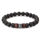Bracciale in pietra vulcanica da 8 mm per uomo, con perline di legno lavico, braccialetto tibetano Buddha, catena da polso maschile, gioielli fatti a mano, braccialetto elastico 