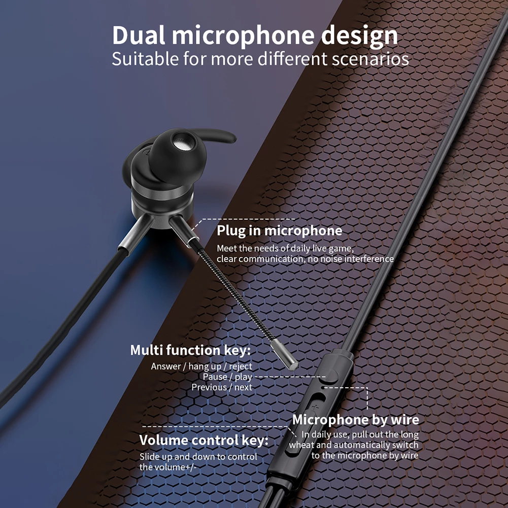 Auricolari da gioco in-ear con microfono e bassi in metallo cablati 