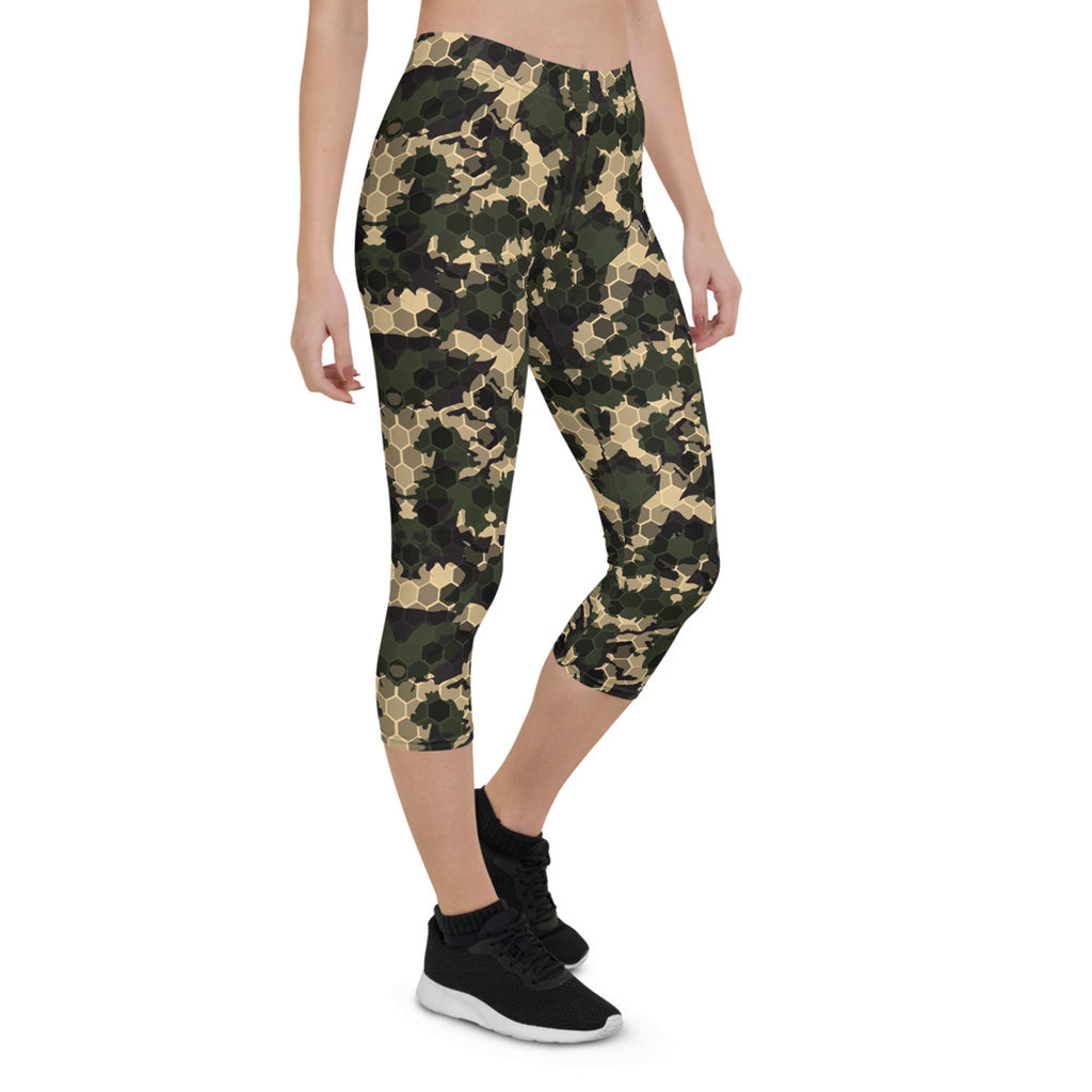 Leggings Capri mimetici militari da donna con nido d'ape