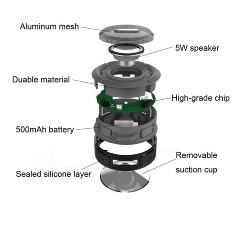 Mini altoparlante Bluetooth portatile impermeabile con ventosa 