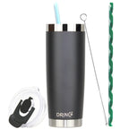 Bicchiere termico DRINCO® da 20 once con coperchio anti-goccia, 2 cannucce (nero)