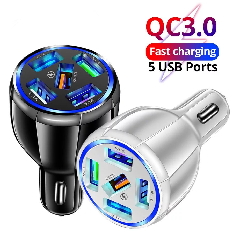 Caricabatterie da auto QC3.0 a ricarica rapida da 15 W con 5 USB
