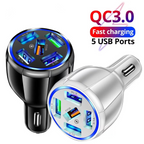 Caricabatterie da auto QC3.0 a ricarica rapida da 15 W con 5 USB