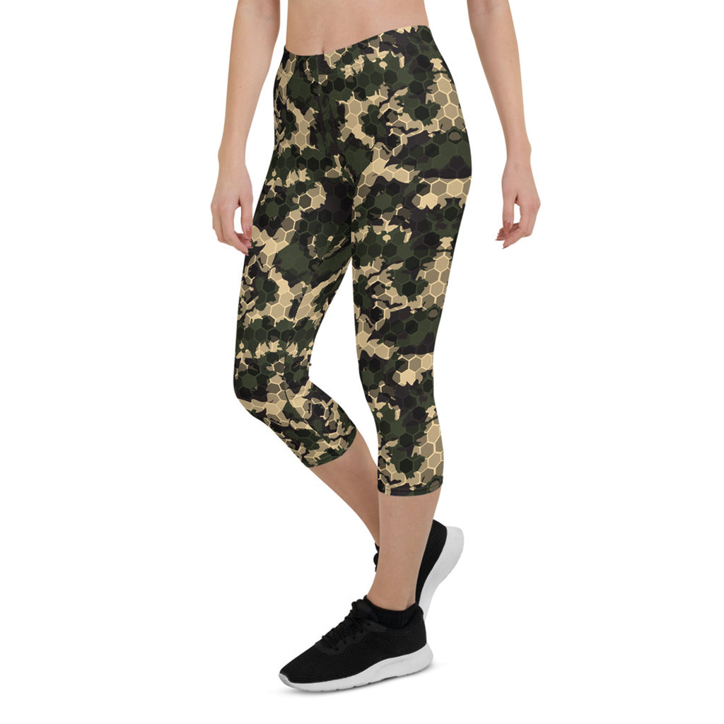 Leggings Capri mimetici militari da donna con nido d'ape