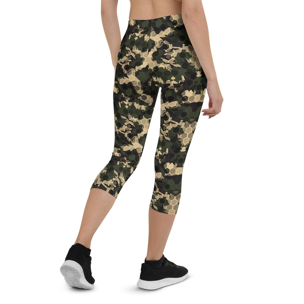 Leggings Capri mimetici militari da donna con nido d'ape