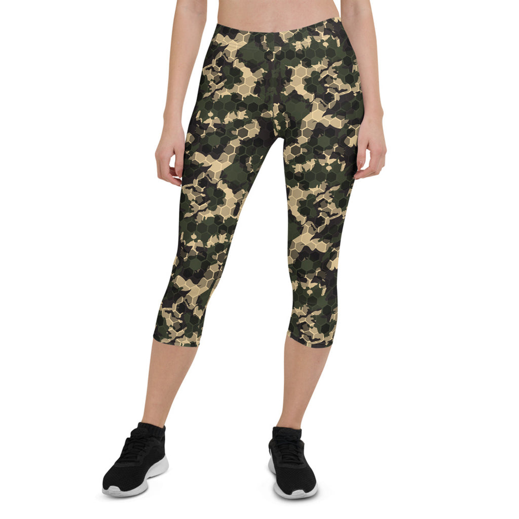 Leggings Capri mimetici militari da donna con nido d'ape