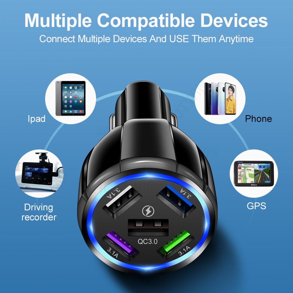 Caricabatterie da auto QC3.0 a ricarica rapida da 15 W con 5 USB