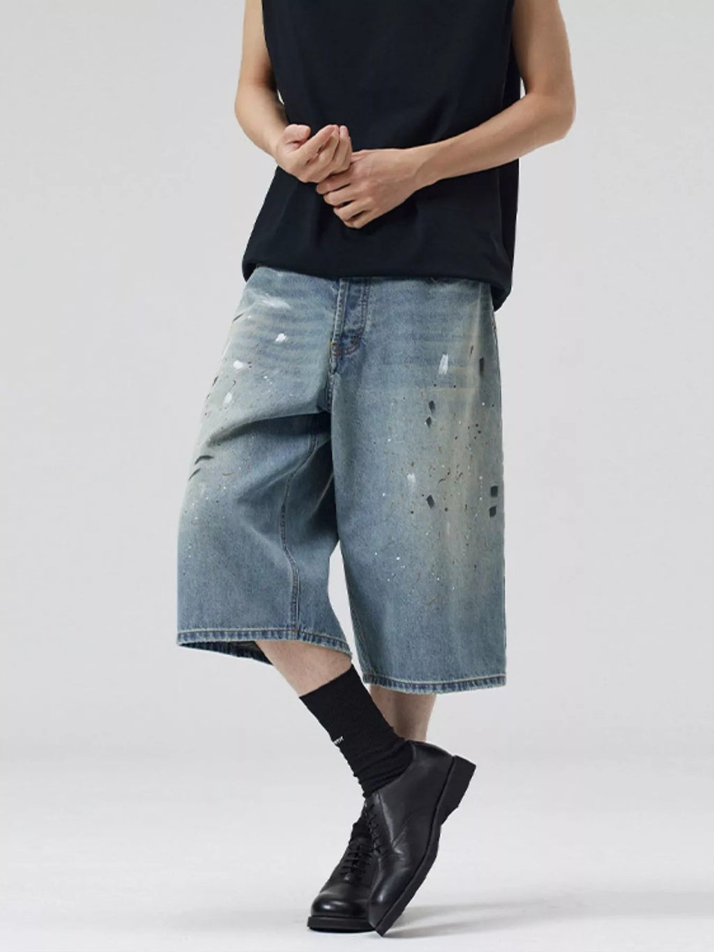 Pantaloncini in denim a gamba larga da uomo