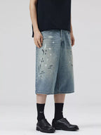Pantaloncini in denim a gamba larga da uomo