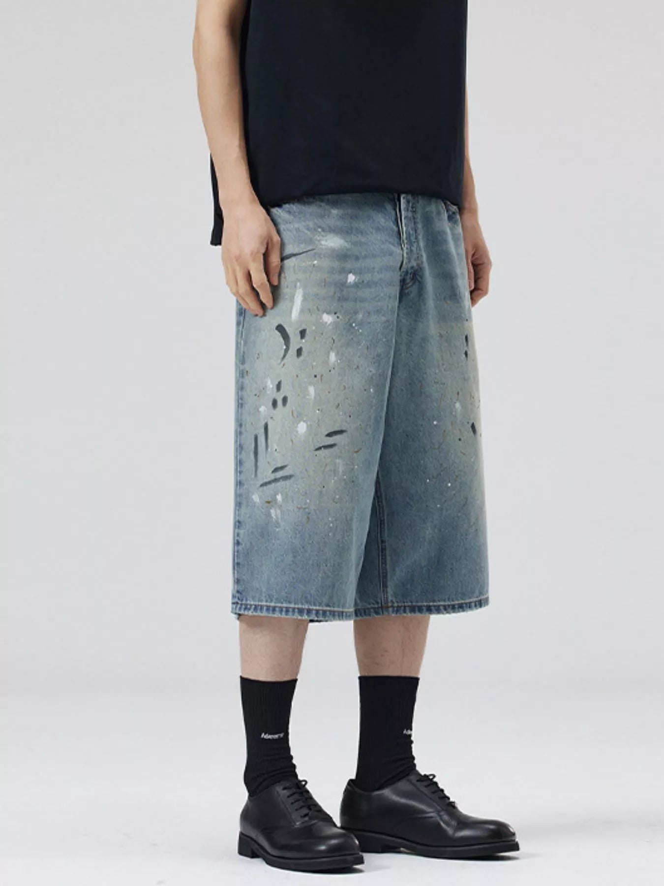 Pantaloncini in denim a gamba larga da uomo