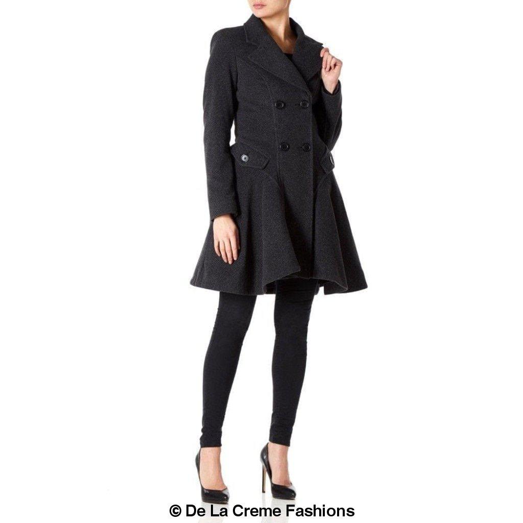 Cappotto skater doppiopetto in misto lana aderente e svasato (1102)