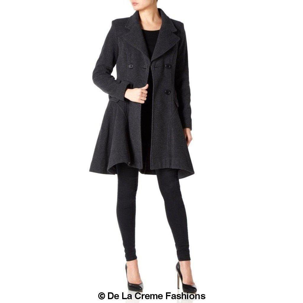 Cappotto skater doppiopetto in misto lana aderente e svasato (1102)