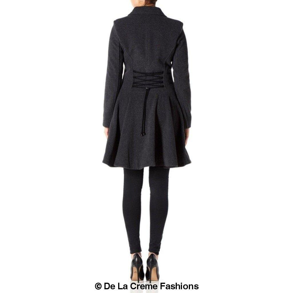 Cappotto skater doppiopetto in misto lana aderente e svasato (1102)