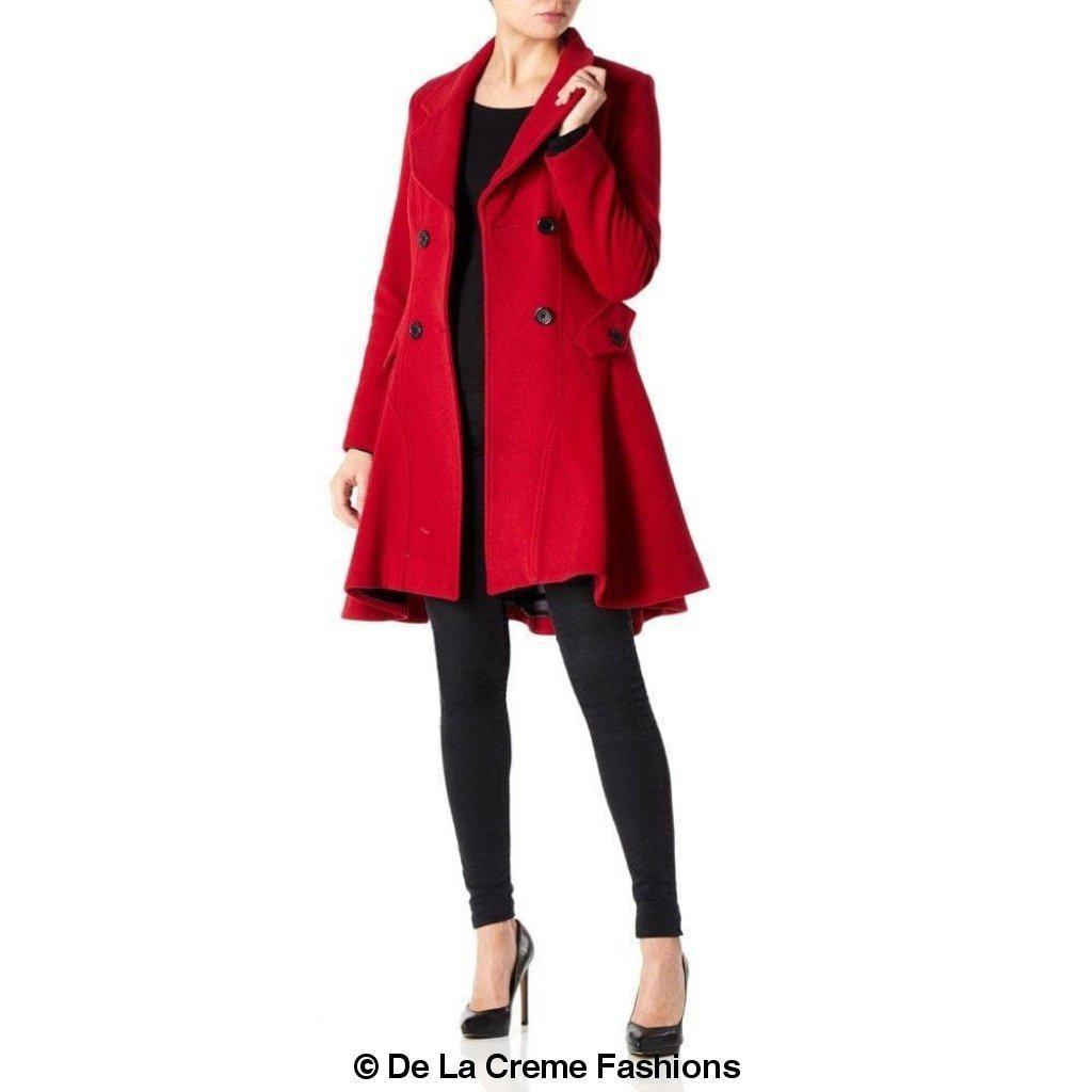 Cappotto skater doppiopetto in misto lana aderente e svasato (1102)
