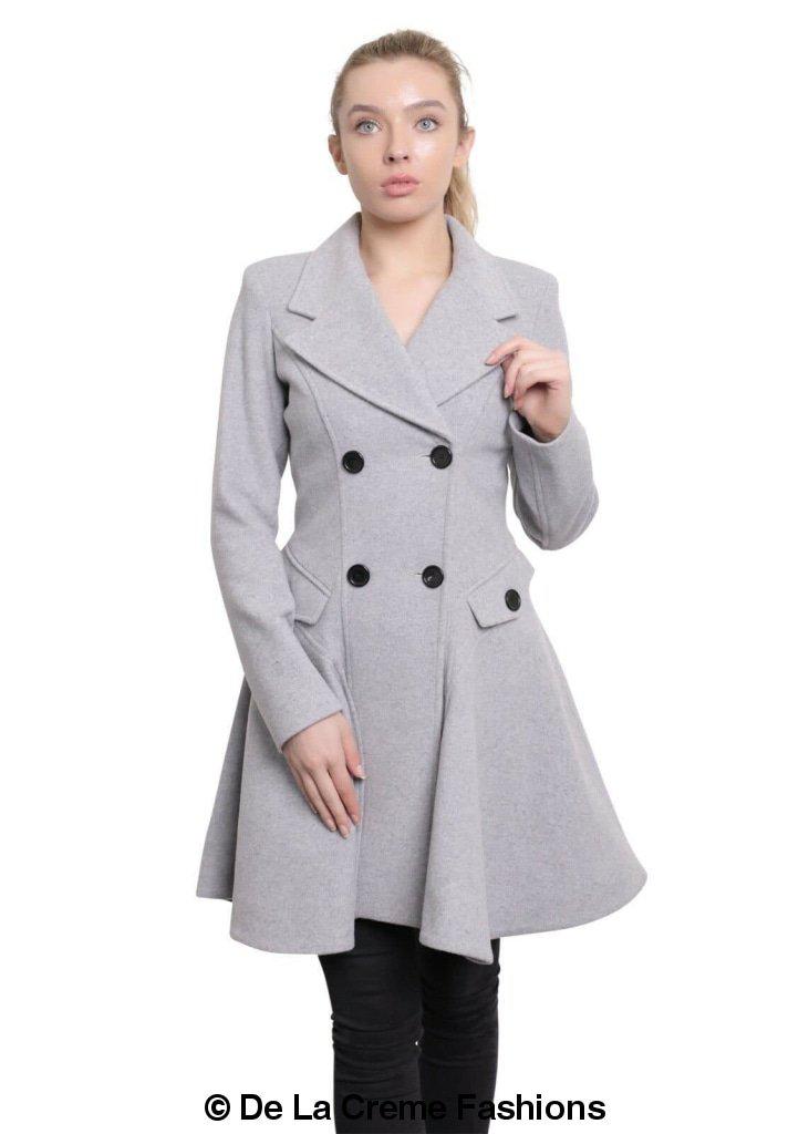 Cappotto skater doppiopetto in misto lana aderente e svasato (1102)