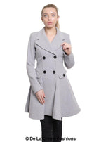 Cappotto skater doppiopetto in misto lana aderente e svasato (1102)