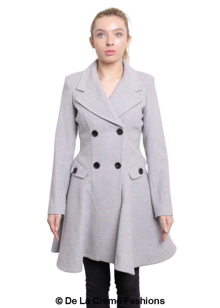 Cappotto skater doppiopetto in misto lana aderente e svasato (1102)