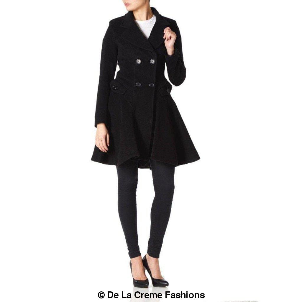 Cappotto skater doppiopetto in misto lana aderente e svasato (1102)