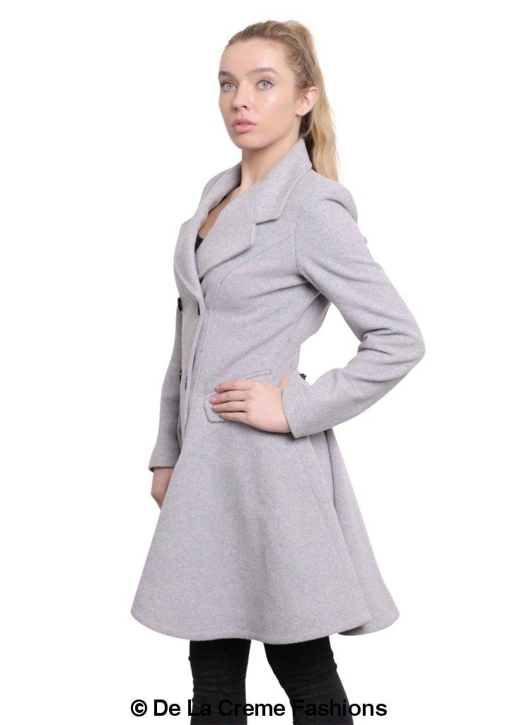 Cappotto skater doppiopetto in misto lana aderente e svasato (1102)