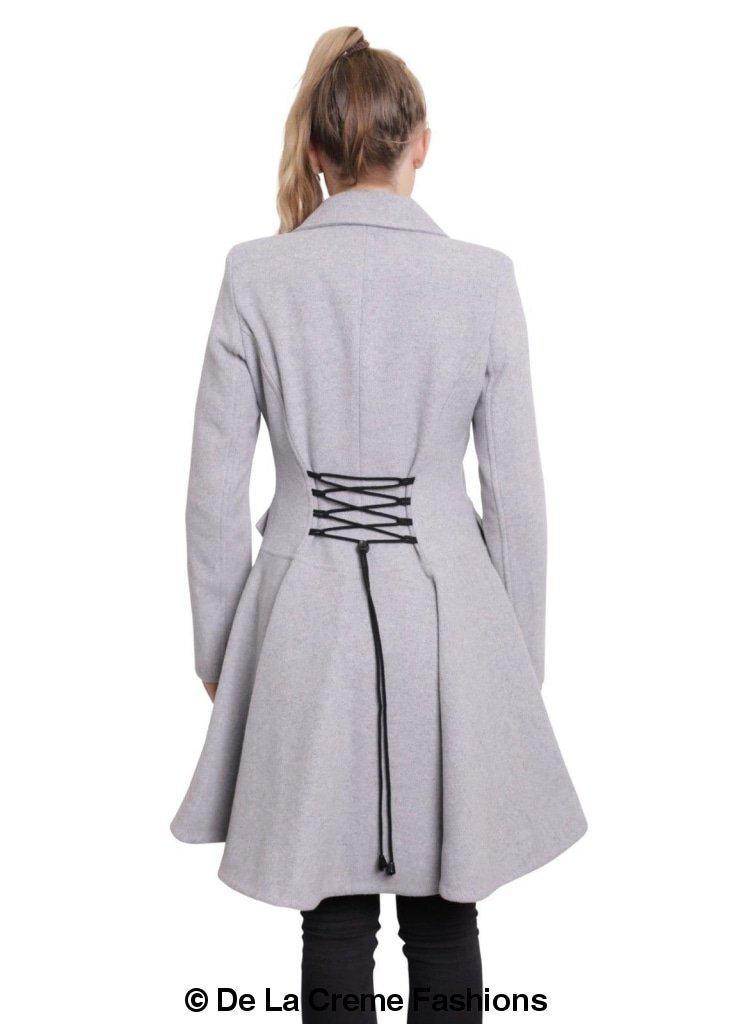 Cappotto skater doppiopetto in misto lana aderente e svasato (1102)