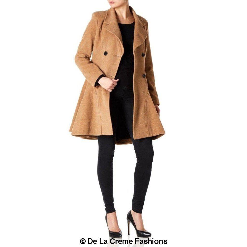 Cappotto skater doppiopetto in misto lana aderente e svasato (1102)