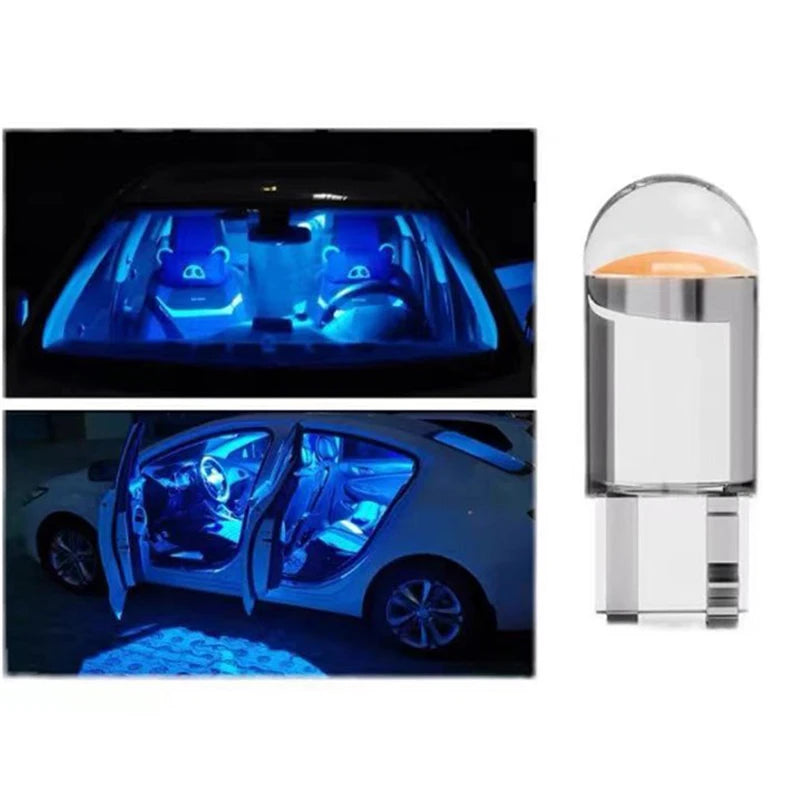 2 pezzi W5W 194 T10 alloggiamento in vetro Cob lampadina a LED per auto 6000K bianco verde blu rosso cuneo luce targa luce cupola bianca 
