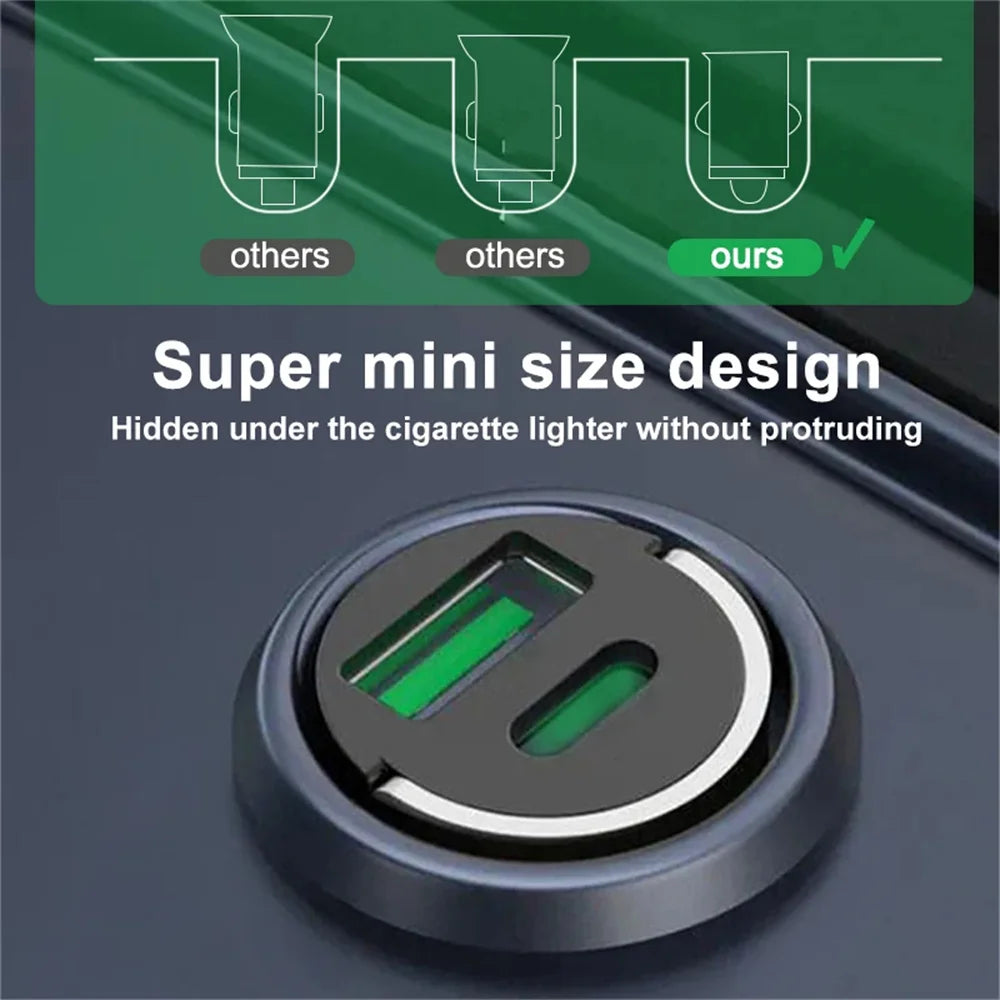 Caricabatterie da auto USB mini da 200 W con doppia porta, adattatore per caricabatterie da auto a ricarica rapida per iPhone 13 12 Xiaomi Huawei Samsung 