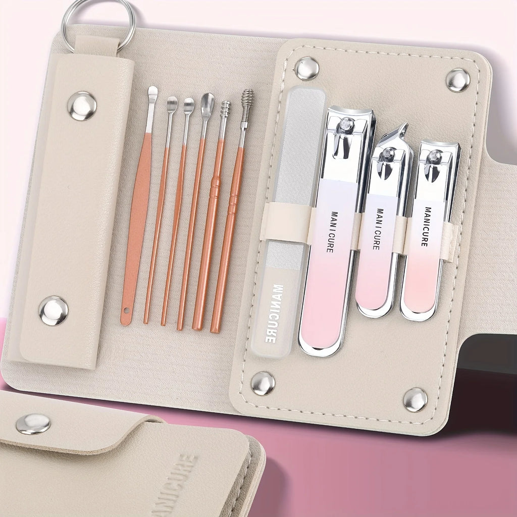 Set manicure da 6-9 pezzi con custodia in pelle, kit di strumenti professionali per la cura dei piedi e del viso, set di tagliaunghie in acciaio inossidabile, regalo 
