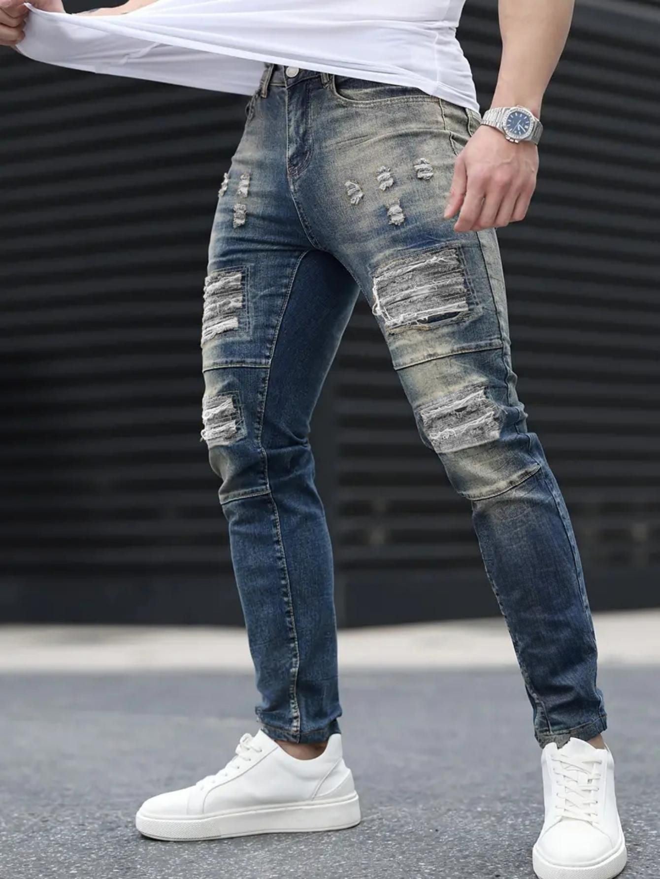 Jeans elasticizzati strappati da uomo – Blu navy High Street | Urban Cool 25 Edition