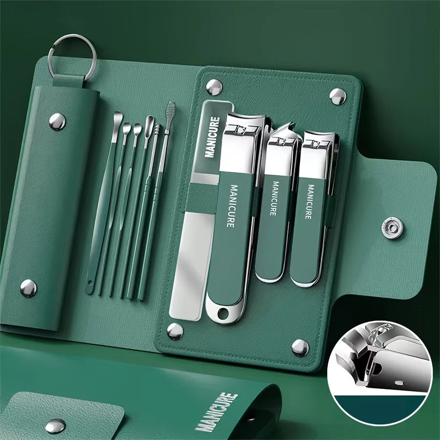 Set manicure da 6-9 pezzi con custodia in pelle, kit di strumenti professionali per la cura dei piedi e del viso, set di tagliaunghie in acciaio inossidabile, regalo 