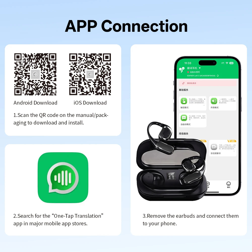 Auricolari traduttori AI MSAI T23 138 lingue App di traduzione multilingue Bluetooth a bassa latenza Traduzione offline in tempo reale