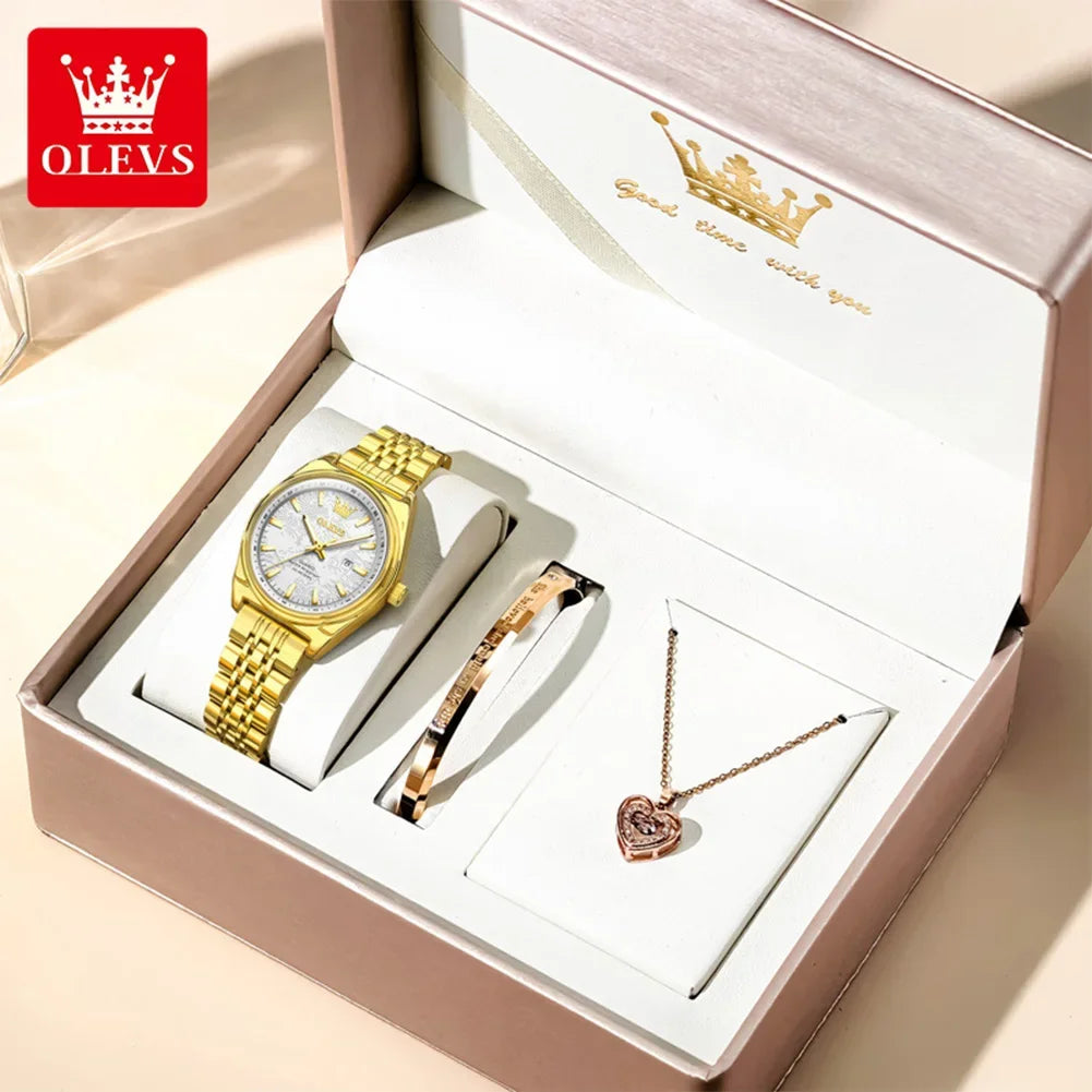 OLEVS Nuovo 3703 Orologi Donna Elegante Orologio al Quarzo Impermeabile Luminoso Acciaio Inossidabile Data Orologi Donna Braccialetto Confezione Regalo 