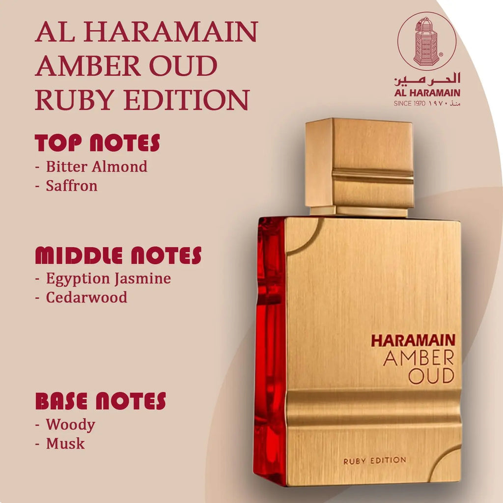 Al Haramain Amber Oud Ruby Eau De Parfum 2.0oz 60ml Dolce Ambra Floreale Profumo Unisex di Lunga Durata Regalo Arabo di Lusso di Natale 