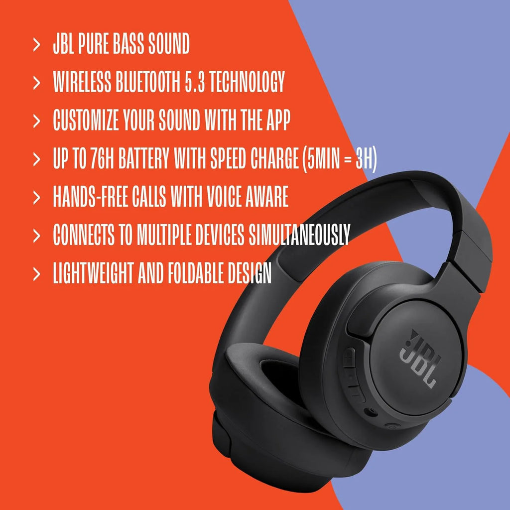 JBL TUNE 720BT Cuffie Bluetooth wireless over-ear Cancellazione attiva del rumore Funzionamento tramite pulsante Stereo bifacciale Design pieghevole