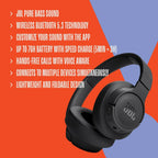 JBL TUNE 720BT Cuffie Bluetooth wireless over-ear Cancellazione attiva del rumore Funzionamento tramite pulsante Stereo bifacciale Design pieghevole