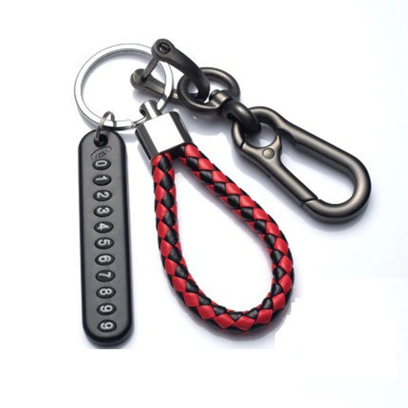 Portachiavi con ciondolo per targa del numero di cellulare fai da te Ingemark Trendy, da uomo, in corda di pelle intrecciata, anti-smarrimento, accessori per portachiavi per auto 