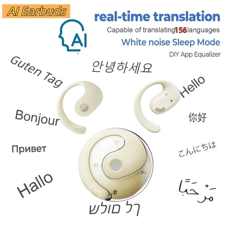 156 Cuffie wireless traduttore di lingue, auricolari Bluetooth 5.4, auricolari intelligenti impermeabili Ai in tempo reale, auricolari aziendali 