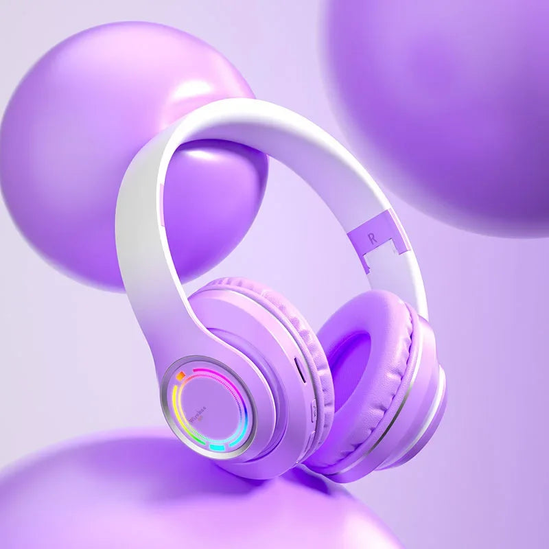 Cuffie Bluetooth wireless Cuffie con luce multicolore con microfono, possibilità di inserire una scheda SD Auricolari stereo HiFi 