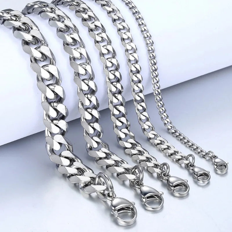Nuovo braccialetto alla moda da uomo con catena cubana, classico in acciaio inossidabile, larghezza 3/5/7/9 mm, per uomo e donna, regalo di gioielli