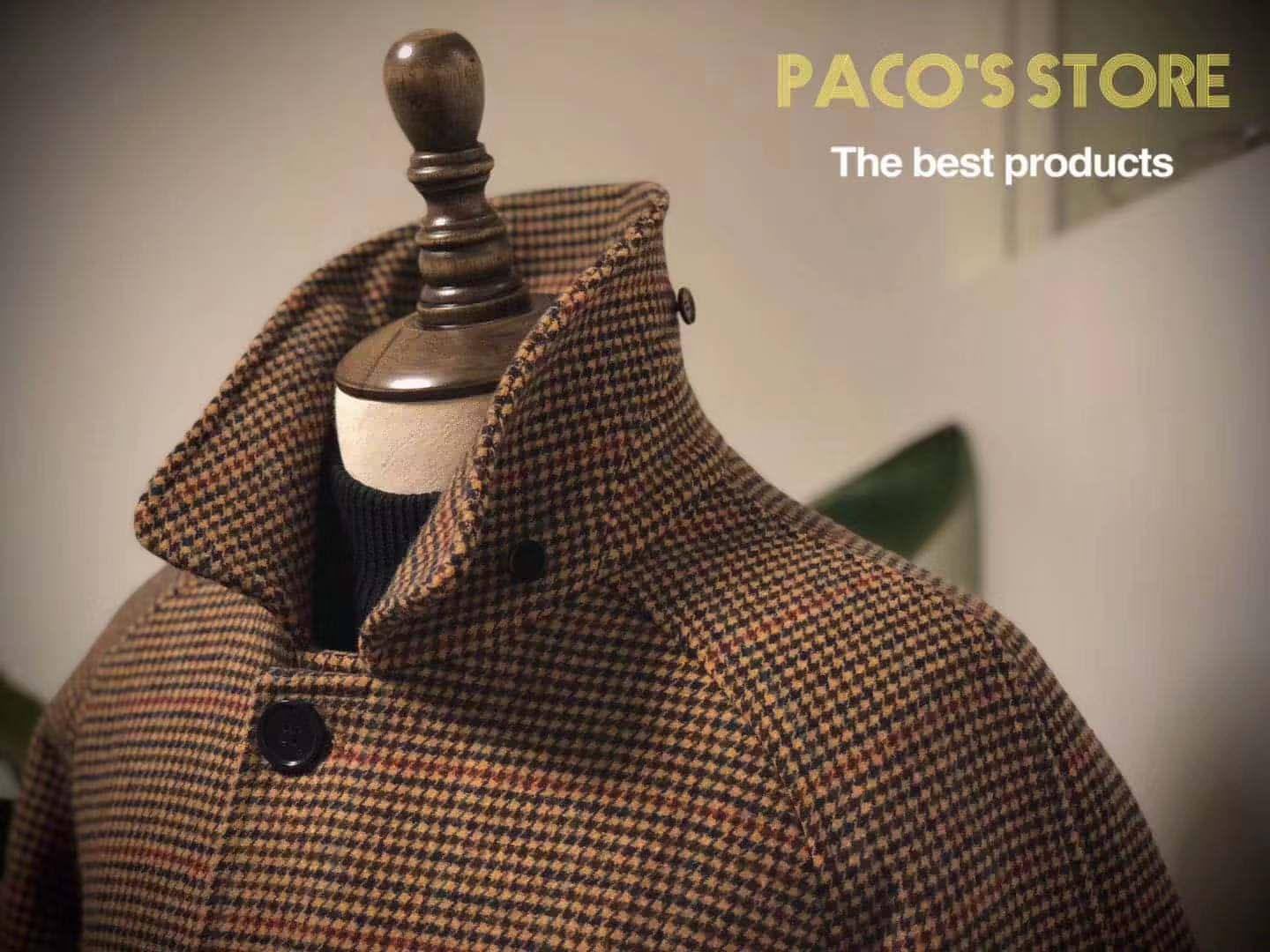 Trench in lana da uomo in stile vintage con motivo pied de poule 