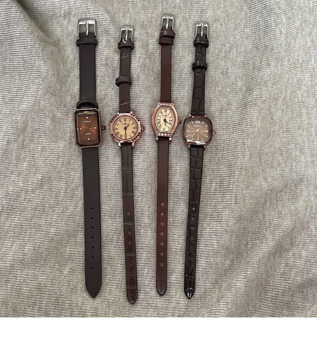 Orologio quadrato retrò marrone da donna, semplice, con temperamento coreano, leggero, di lusso, piccolo, di alto valore 
