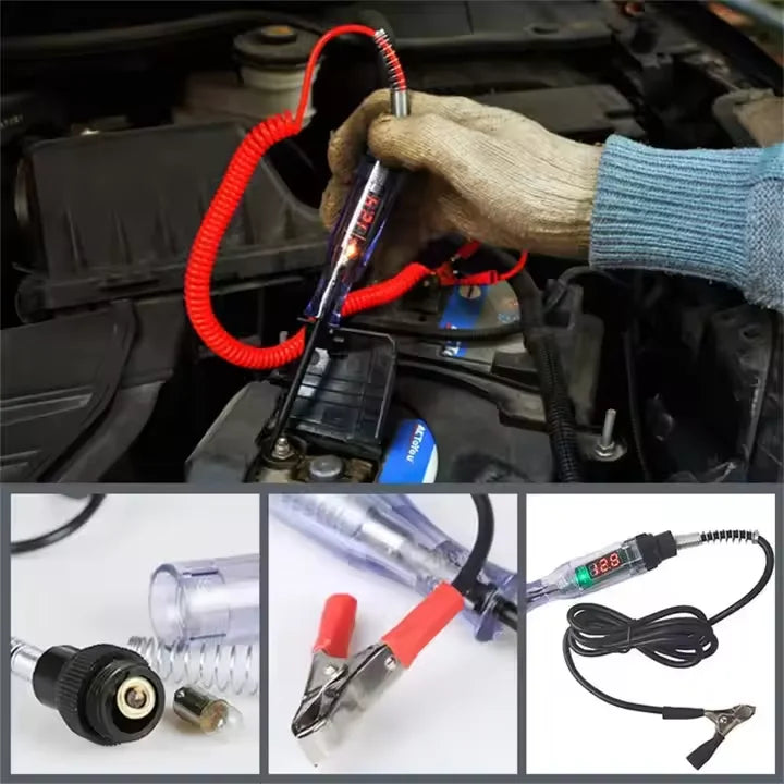 Tester di tensione per auto e camion da 6-24 V con display digitale, penna elettrica, lampadina, penna per test di circuiti automobilistici 