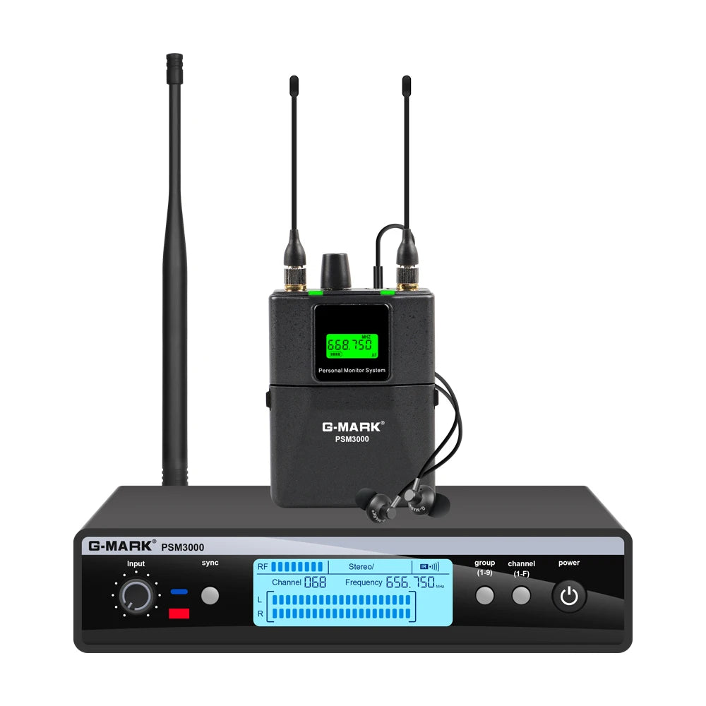 Monitor in-ear wireless G-MARK PSM3000 UHF Stereo Frequenza di ritorno sul palco selezionabile per cantanti, chitarristi, studio, band, performance 