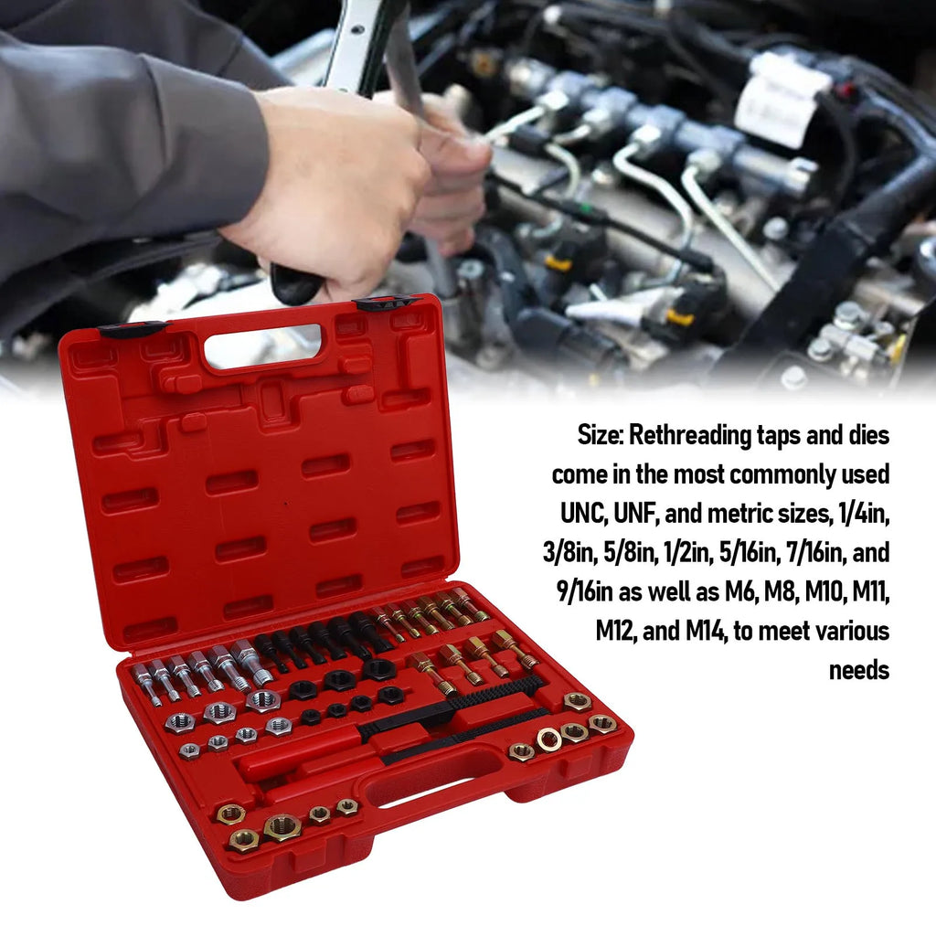 Set di 48 filettatori per misure metriche e SAE, 22 maschi, 24 filiere, 2 lime per filettare, kit di utensili per la rifilettatura. Set di filettatori per filettature. 
