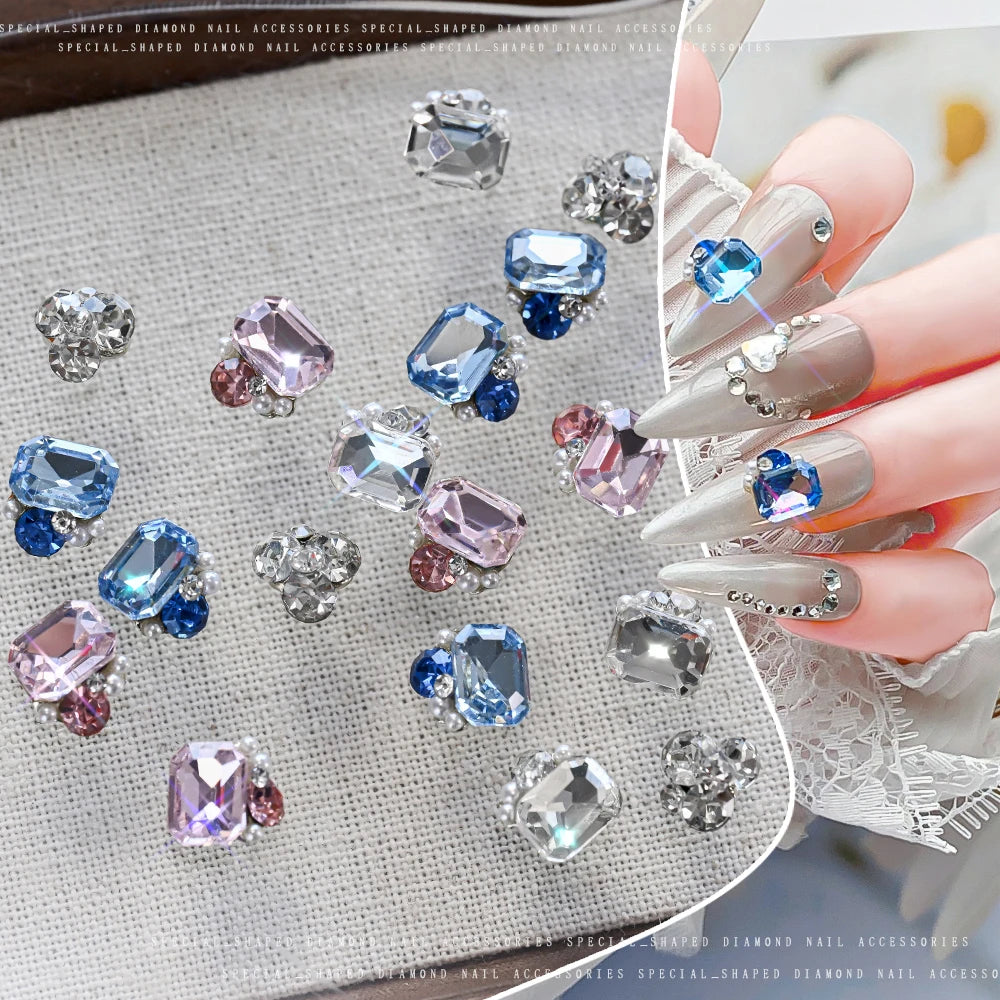 20 pezzi di decorazioni per nail art con diamanti impilati in vetro 3D, strass trasparenti/rosa/blu di lusso, ciondoli per unghie, accessori per manicure fai da te 