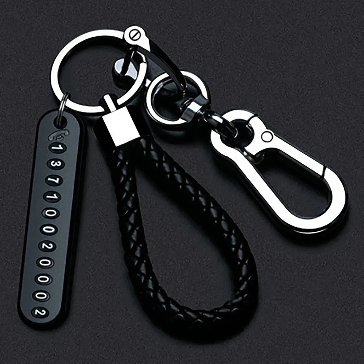 Portachiavi con ciondolo per targa del numero di cellulare fai da te Ingemark Trendy, da uomo, in corda di pelle intrecciata, anti-smarrimento, accessori per portachiavi per auto 