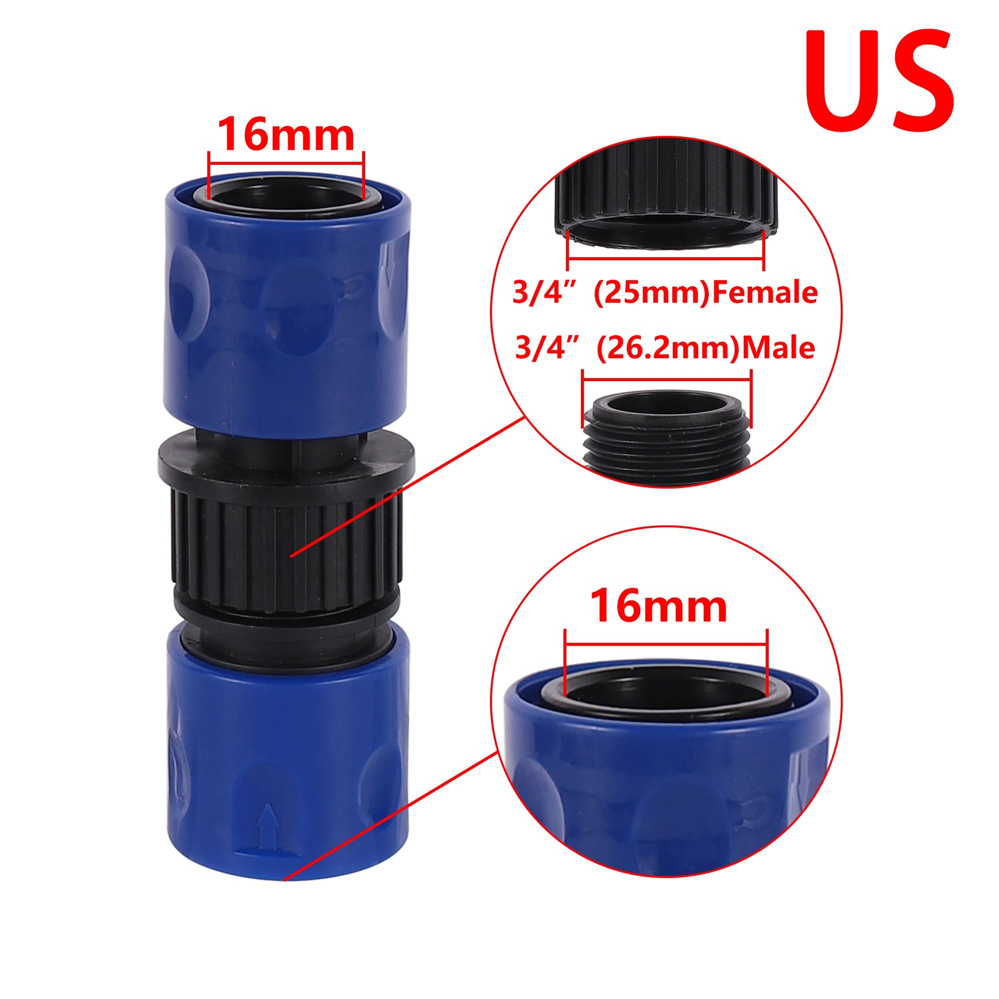Raccordo filettato US/EU da 3/4 di pollice, connettore rapido per tubo da giardino da 16 mm, connettore rapido per irrigazione 