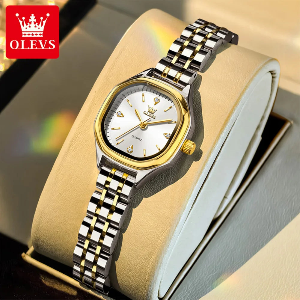 OLEVS Luxury Ladies' Watches Waterproof Simple Stylish Quartz Watch for Women Stainless Steel Square Dial Original Wristwatch
