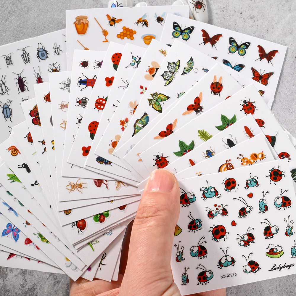 30 pezzi/set adesivi per unghie a forma di coccinella a sette stelle, 3D, farfalla creativa, coccinella, lumaca, ape, serie di insetti, decalcomanie per unghie, decorazioni per manicure 