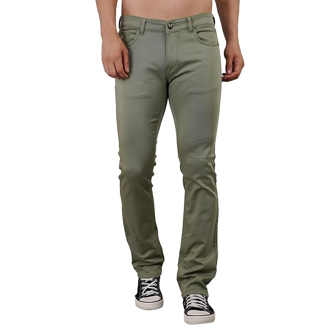 Jeans da uomo in denim di cotone a vita media (taglia 2XL) (colore: OLIVA)